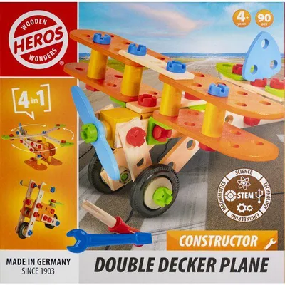 Immagine prodotto di HEROS Constructor - Biplano da costruire - In legno al 100% - 90 pezzi - Dai 4 anni