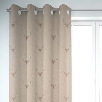 Produktbild von SCHÖNER LEBEN. Vorhang Jacquard Hirschkopf mit Geweih beige hellbraun Aufhängung Ösen