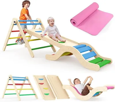 Imagen del producto de Silecomplaza: Set de juegos interior Montessori, estructura de escalada 7 en 1 con tobogán, arco y colchoneta para bebés y niños pequeños (1-3 años) (de colores)