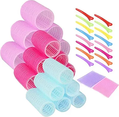 Produktbild von 36 Stücke Lockenwickler locken Set,18 Stücke Hitzefreie Jumbo Groß Kleine Lockenwickler Selbsthaftend Hair Rollers 45mm 36mm 26mm mit 16 Stücke Clip