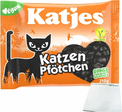Produktbild von Katjes Katzen-Pfötchen Lakritz Katzenpfötchen vegan (210g Beutel) + usy Block