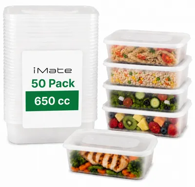Produktbild von 50 Stück 650ml Plastik Lebensmittelbehälter mit Deckeln - Für Reste und Meal Prep
