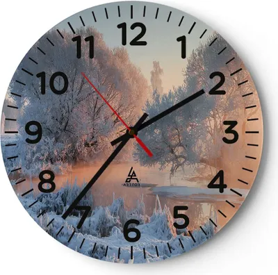 Produktbild von Wanduhr - Rund - Glasuhr - Winter Schnee Fluss - 30x30cm - Schleichendes Uhrwerk - Lautlos - zum Aufhängen bereit - Dekoration Modern - Wanddekoration aus Glas - C4AR30x30-4108