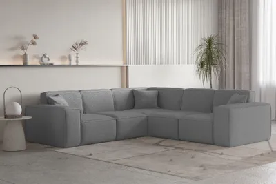 Produktbild von Ecksofa Designersofa CELES PREMIUM Stoff Ascot Bukla Grau Seite Universal