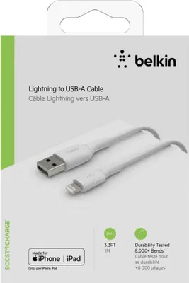 Immagine prodotto di Belkin BOOST CHARGE - Cavo Lightning - da Lightning maschio a USB maschio - 1 m - bianco - per Apple iPad Pro da 10,5 pollici; iPad Pro da 12,9 pollici (seconda generazione); iPhone 11, 11 Pro, 11 Pro Max, 8, XR, XS, XS Max
