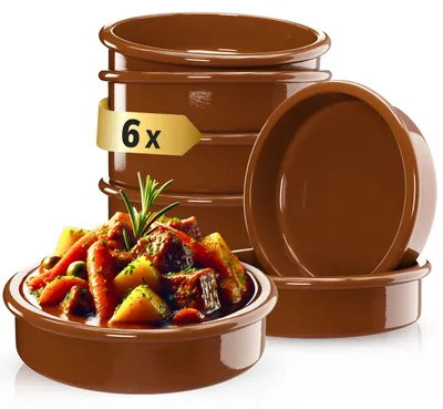 6 Tapas-Schalen aus Ton, braun glasiert, Ø 11,5 cm, 175 ml