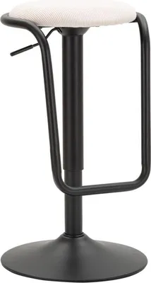 Imagen del producto de Taburete de bar de lujo, tapizado en suave tela sintética negra, con dimensiones de 46 x 48 x 96 cm. Cuenta con un respaldo cómodo y un reposapiés de metal dorado. Diseño elegante