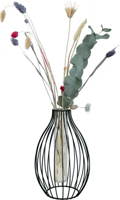 Produktbild von QUVIO Vase - Blumenvase - Vase schwarz - Vase Metall - Vasen - Vasen klein - Mit Metallstäben - 15 x 23,5 cm (dxh)