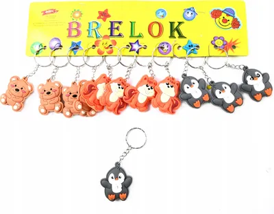 Produktbild von 12er Set Gummi Schlüsselanhänger Tiere Bär Eichhörnchen Pinguin - Süßer Anhänger für Rucksack