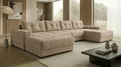 Produktbild von Ecksofa MODENA mit Schlaffunktion, Bonellfederkern und Bettkasten, Farbe: Beige