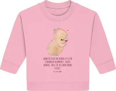 Produktbild von Mr. & Mrs. Panda Organic Baby Pullover Capybara Wein 6. - 12. Monat - Baumwolle Pink - Geschenk, Lustige Sprüche, Zeichnung, Handzeichnung, Kunstwerk, Bullover