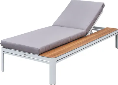 Produktbild von AXI Kira Gartenliege mit Tisch in Holz Look / Grau | Sonnenliege aus Aluminium mit Verstellbarer Rücklehne - 5 Positionen | Sonnenbett/Liege für Draußen/Garten