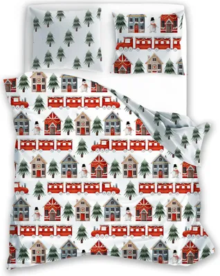 Produktbild von Bettwäsche Weihnachten Winter Wendebettwäsche Garnitur 140 x 200 cm + 70 x 90 cm - Eisenbahn