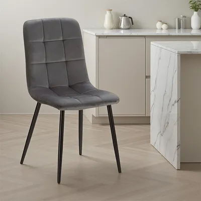 Produktbild von Homestyle4u Esszimmerstuhl Polsterstuhl Stuhl Samt Grau Leinen Polstersessel Sessel Küchenstuhl Metall