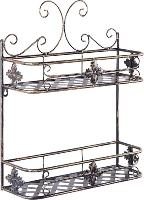 Zdjęcie produktu dla BELIANI Półka łazienkowa wisząca czarna metalowa 52 x 42 cm postarzana w stylu vintage dwupoziomowa ścienna