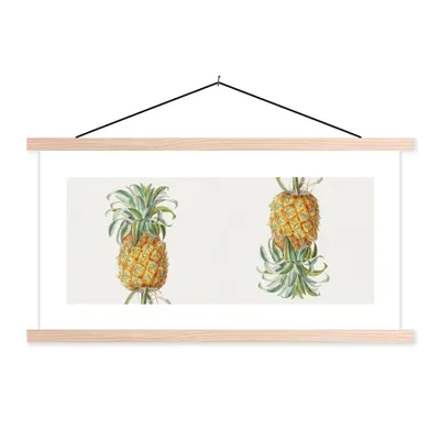 Produktbild von MuchoWow® Textilposter Ananas - Lebensmittel - Obst 60x30 cm mit holzfarbenen Rahmen - Dekoration