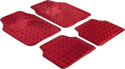 Productafbeelding van Rubberen matten - Universele automatten metallic - Vloermatten complete set ribbelplaat - Beschermmat rood - Op maat te snijden vuilvangmat