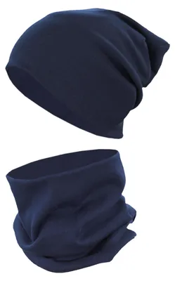 Produktbild von TupTam Kinder Mütze / Beanie und Schlauch Schal Set aus Jersey und Rippstoff, Farbe: Dunkelblau, Größe: 52-56