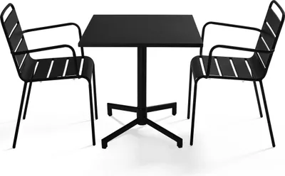 Produktbild von Set aus 70 cm Tisch und 2 schwarzen Gartensesseln aus Metall - Oviala Palavas