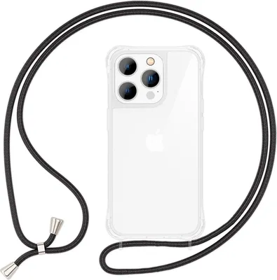 Immagine prodotto di Custodia con cinturino per iPhone 15 Pro Max custodia per telefono cellulare Appendino intorno alla custodia a catena per telefono cellulare cavo nero