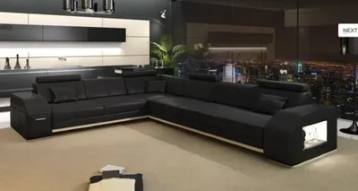 Produktbild von Designer Sofa Couch Ecksofa Leder Textil Polster Garnitur Wohnlandschaft L Form