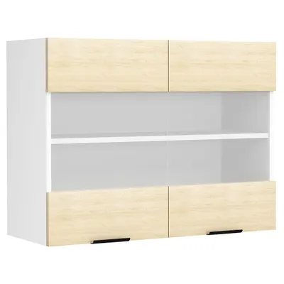 Zdjęcie produktu dla Szafka kuchenna wisząca | Wymiary ok. H. 60 x W. 80 x D. 31 cm | Szafka wisząca z dwoma drzwiami obrotowymi | Szafka kuchenna ze szkłem | Meble kuchenne – Fasola