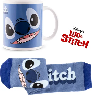 Produktbild von Disney Stitch Tasse und Socken Geschenk Set - Geschenke für Fans (Blau)