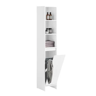 Produktbild von SoBuy BZR158-W Hochschrank Badschrank mit Wäschesack Wäscheschrank Badregal Badezimmerschrank Badezimmermöbel Weiß BHT ca. 30x170x30cm