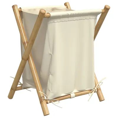 Image de Panier à linge blanc crème 45x55x63,5 cm bambou