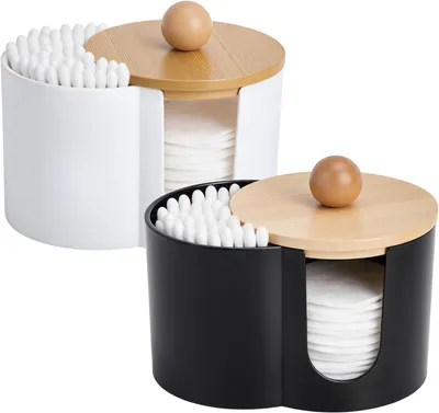Imagen del producto de Soportes de plástico para hisopos y bastoncillos de algodón, 2 unidades, con tapa, para baño