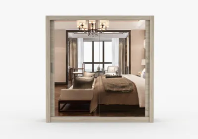 Produktbild von Kleiderschrank DOLCE 203 cm Sonoma Eiche mit Spiegel, Schwebetürenschrank Schiebetürenschrank mit Regalböden und Kleiderstangen