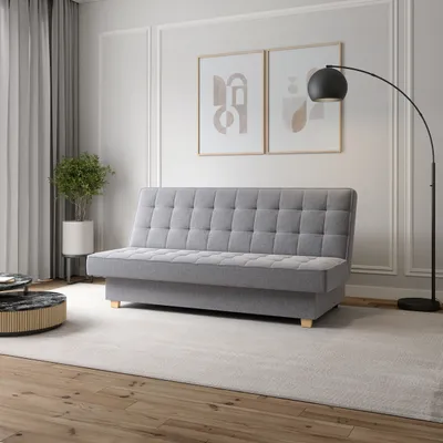 Produktbild von Sofa mit Schlaffunktion und Bettkasten Couch für Wohnzimmer Schlafsofa Federkern Couch Polstermöbel Sitzmöbel Wohnzimmermöbel 2-Sitzer-Sofa Stoffsofa - Schlafsofa Belfi - Grau (Twist 19)