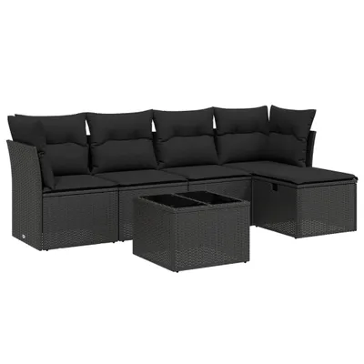 Productafbeelding van vidaXL 6-delige tuinmeubelset met kussens, zwart, polyrotan