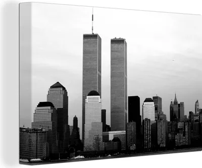 Produktbild von MuchoWow® - Leinwandbilder - Die beiden Wolkenkratzer des World Trade Center in New York - schwarz und weiß, Wandbild, Wanddeko Bilder Wohnzimmer, 90x60 cm