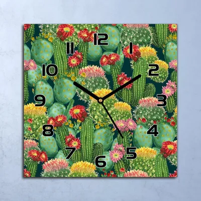 Produktbild von Wanduhr Echt-Glas-Küchenuhr Farbenfrohe Kakteen Quarz 30x30 Deko Bilder