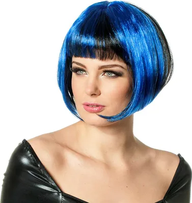 Produktbild von Bobline Damen Bob Perücke Blau Schwarz Einheitsgröße (bis 59cm Kopfumfang)
