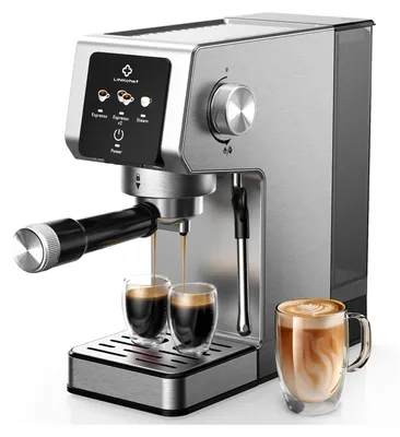 Obrázek produktu pro Espressova kávovar – poloautomatický – 20 bar – pro 2 šálky – s nastavitelnou teplotou – s pěnovou tryskou – nerezová ocel