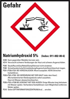 Produktbild von Dreifke® Aufkleber I GHS-Etikett Natriumhydroxid 5%, GefStoffV/GHS/CLP, Folie...
