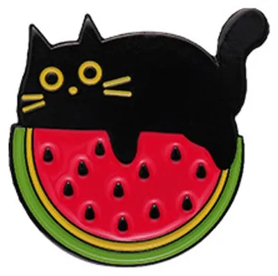 Productafbeelding van Innovra - Grappige Kat Watermeloen Emaille Broche voor Creatieve Stijl