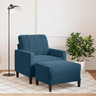 Produktbild von Blauer Sessel mit Hocker aus Samt, 60 cm, 19.15 kg