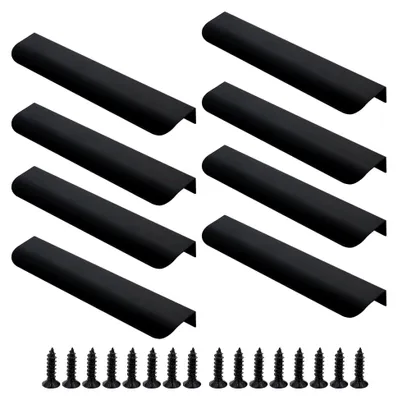 Produktbild von 8 Stück 150 mm Versteckte Schrankgriffe Schwarz Aluminium Schubladengriffe mit Schrauben für Schranktüren