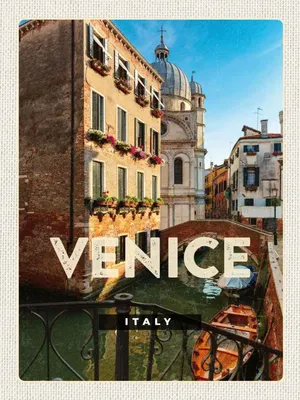 Produktbild von vianmo Holzschild 40x30 cm Venice Iraly Architektur Bildmotiv Reisemotiv Straße Stadt