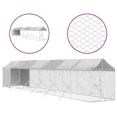 Image de Chenil d'extérieur pour chiens avec toit argenté 2x14x2,5 m
