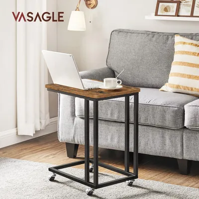Immagine prodotto di Tavolino VASAGLE, con rotelle, forma a C, tavolino mobile, marrone vintage