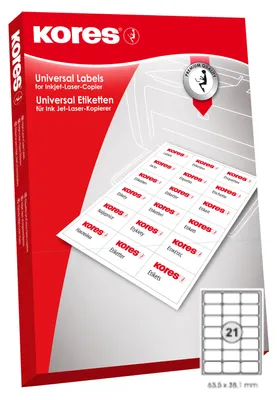 Zdjęcie produktu dla Kores L6338, Biały, Uniwersalne, Prostokąt, A4, 21 ark., Laser/Atrament