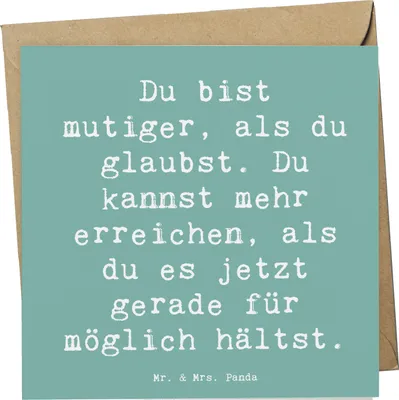 Produktbild von Mr. & Mrs. Panda faltkarte Spruch Mut und Tapferkeit - Meeresbrise - Geschenk, Herausforderungen, Zitat, Glückwunschkarte, Ermutigung, Gefühl, Selbstvertrauen, Klappkarte