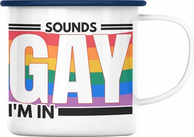 Produktbild von Trendation - LGBT Emaille Tasse Geschenk für Schwule Lesben Transgender Sounds Gay Im In Regenbogen Lustige Grafik Regenbogen (Blau)