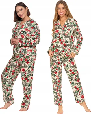 Produktbild von Eleganter Damen Pyjama gemustert Shirt Top lange Hose MORAJ S
