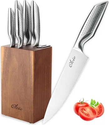 Produktbild von Oleio Maestro 5er Edelstahl Küchenmesser Set mit Akazienholz-Messerblock