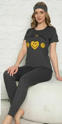 Produktbild von Damen Pyjama Schlafanzug Grau XL Kurz 3-Teiler Set mit Augenband S-92